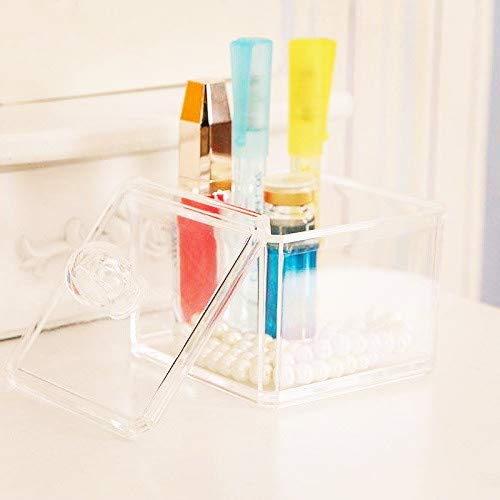Square Acrylic Cotton Ball Pads Gauze Swab Holder Organizer Q-tip Dispenser Storage Canister Bathroom Container Flossers Box Case (3.5 x 3.5 x 3 inches, Single Tier, Transparent)