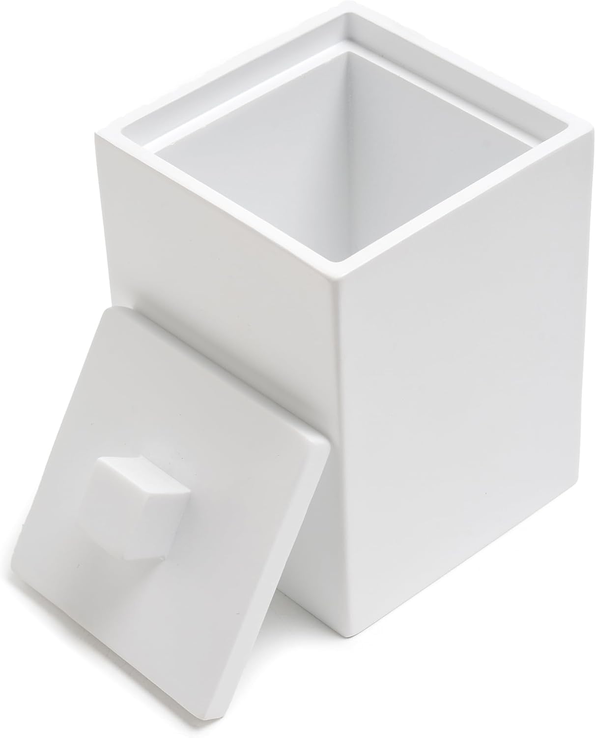 Bathroom Qtip Holder, Resin Cotton Swab Holder with Lid Qtip Holder Dispenser for Cotton Ball Bath Salts Storage Christmas Birthday Anniversary, Matte White