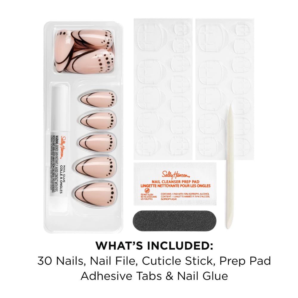 Sally Hansen Instant Cuticle Remover & Salon Effects Press-On Nails Kit - 15 Second Cuticle Remover with Aloe & 30 Nail Designs with Nail Glue