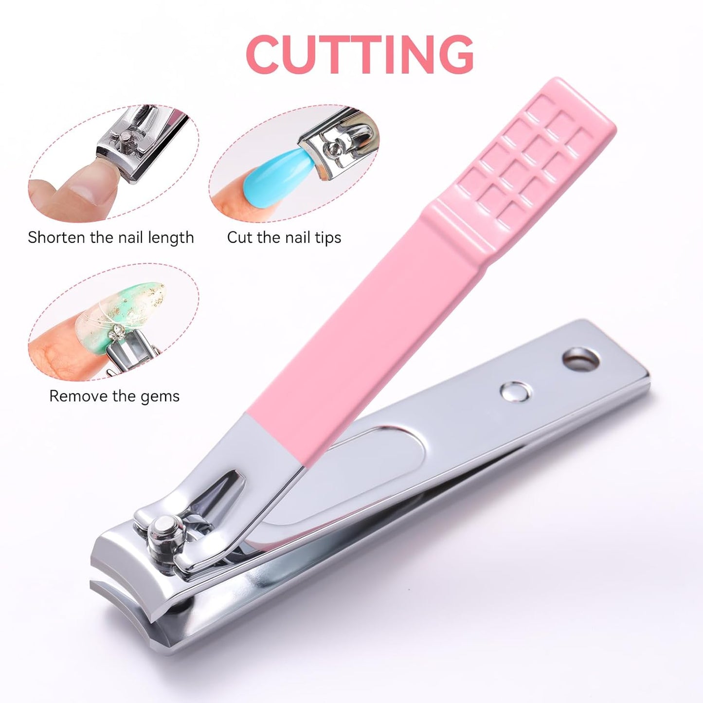 Makartt Nail File and Buffer Set, Pink Basic Prep Kit with Cuticle Clipper, Trimmer, Pusher, Brush, Manicure Care Kit for Natural and Acrylic Nails (7pcs)