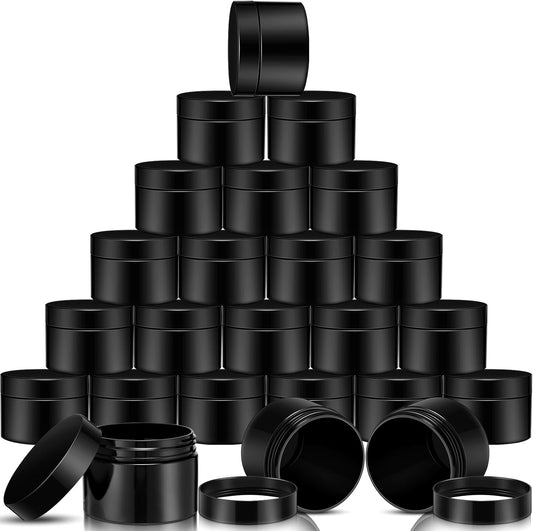 SATINIOR 24 Pieces Empty Clear Plastic Jars with Lids Round Storage Containers Wide Mouth for Beauty Product Cosmetic Cream Lotion Liquid Butter Craft and Food(Black,16 oz)