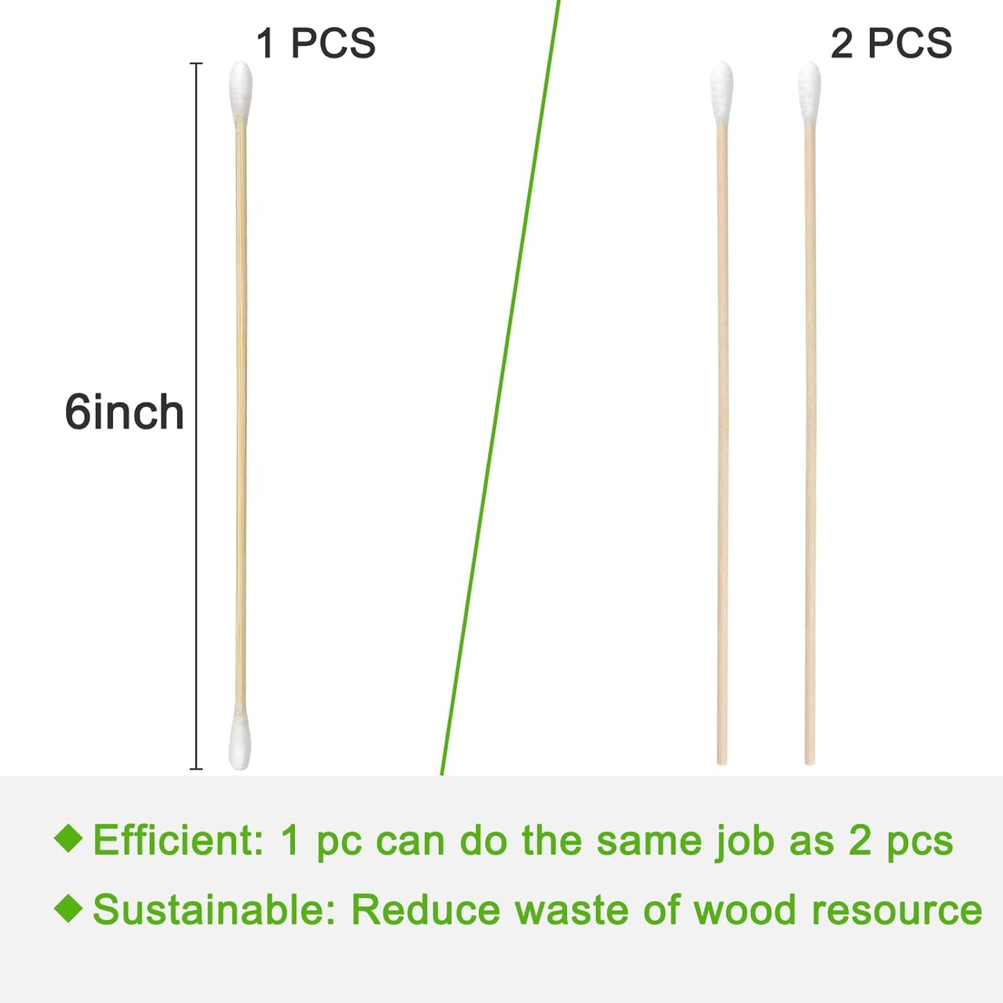 Eyxformula 200 Pcs 6 Inch Long Cotton Swabs with Double Round Tips, Sturdy Bamboo Sticks, Soft & Absorbent Cotton Tipped Applicators for Cleaning Dog Ear, Gun and Hard-to-reach Areas, Makeup, Crafting