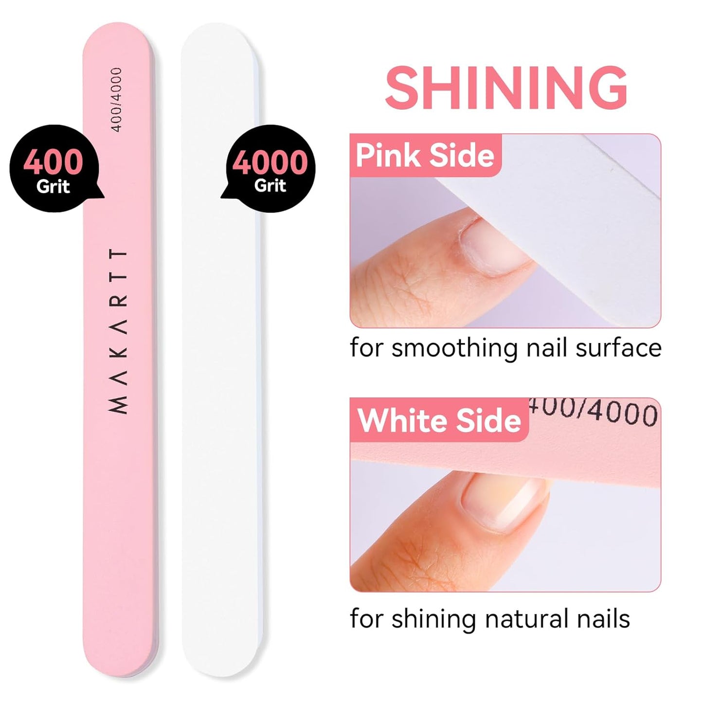 Makartt Nail File and Buffer Set, Pink Basic Prep Kit with Cuticle Clipper, Trimmer, Pusher, Brush, Manicure Care Kit for Natural and Acrylic Nails (7pcs)