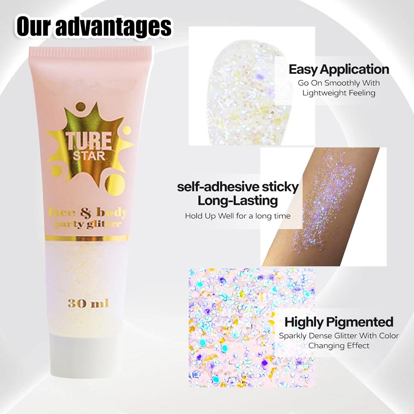 Go Ho Chameleon Light Purple Body Glitter Gel,Color Changing Light Purple Face Glitter,Holographic Fine Chunky Sequins Glitters,Reflective Sparkly Festival Rave Accessories