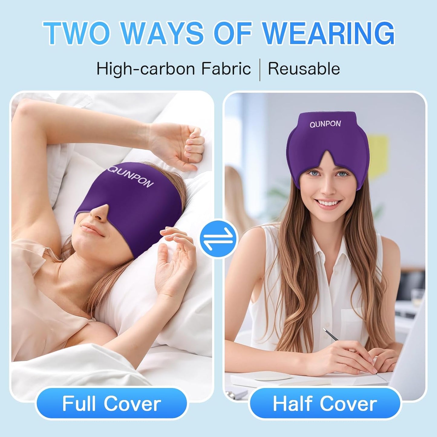 Migraine Relief Cap,Headache Relief Cap Ice Pack Mask, Cold Eye Face Hat Cooling Gel Head Wrap for Tension, Stress,Hangover Gifts for Women mom-Purple