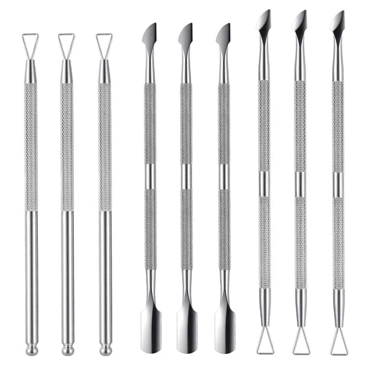 9Pcs Cuticle Pusher Cutter Double Ended Cuticle Pusher Trimmer Stainless Triangle Nail Scraper Pedicure Manicure Tool Professional Nail Care Tool For Girl Fingernail Toenail Gel Removal Polish