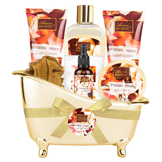 Fresh Rose Spa Gift Set for Women, 8-Piece Relaxing Bath Set with Shower Gel, Bubble Bath, Body Lotion, Self Care Gift for Any Occasion, Birthday Gifts for Women, Spa Kit for Mom Gifts