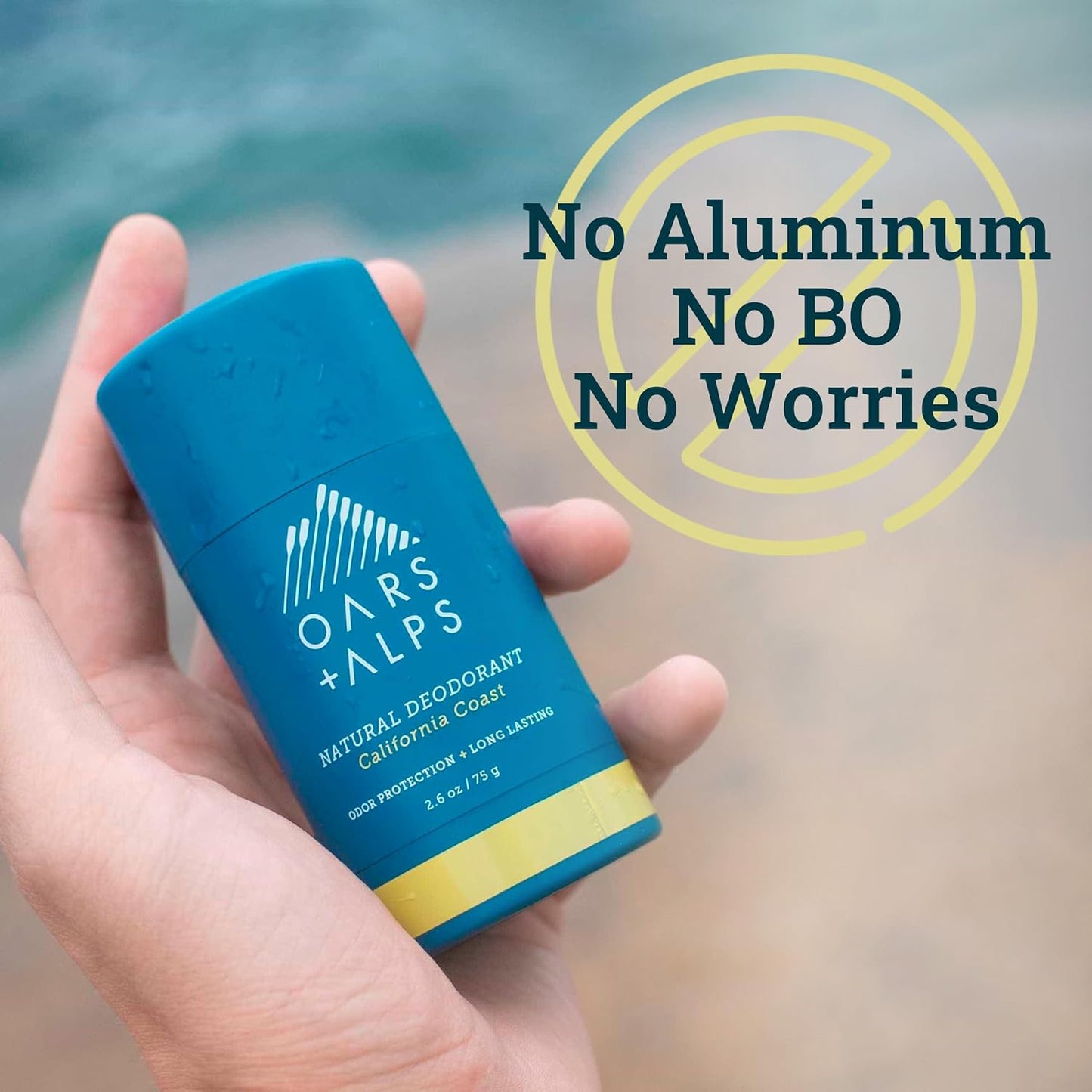 Oars + Alps Natural Deodorant for Men & Women, Aluminum Free Deodorant for Men, Dermatologist Tested, Clean Ingredients, Non Toxic, Vegan, Long Lasting, Odor Protection, California Coast, 1pk, 2.6oz