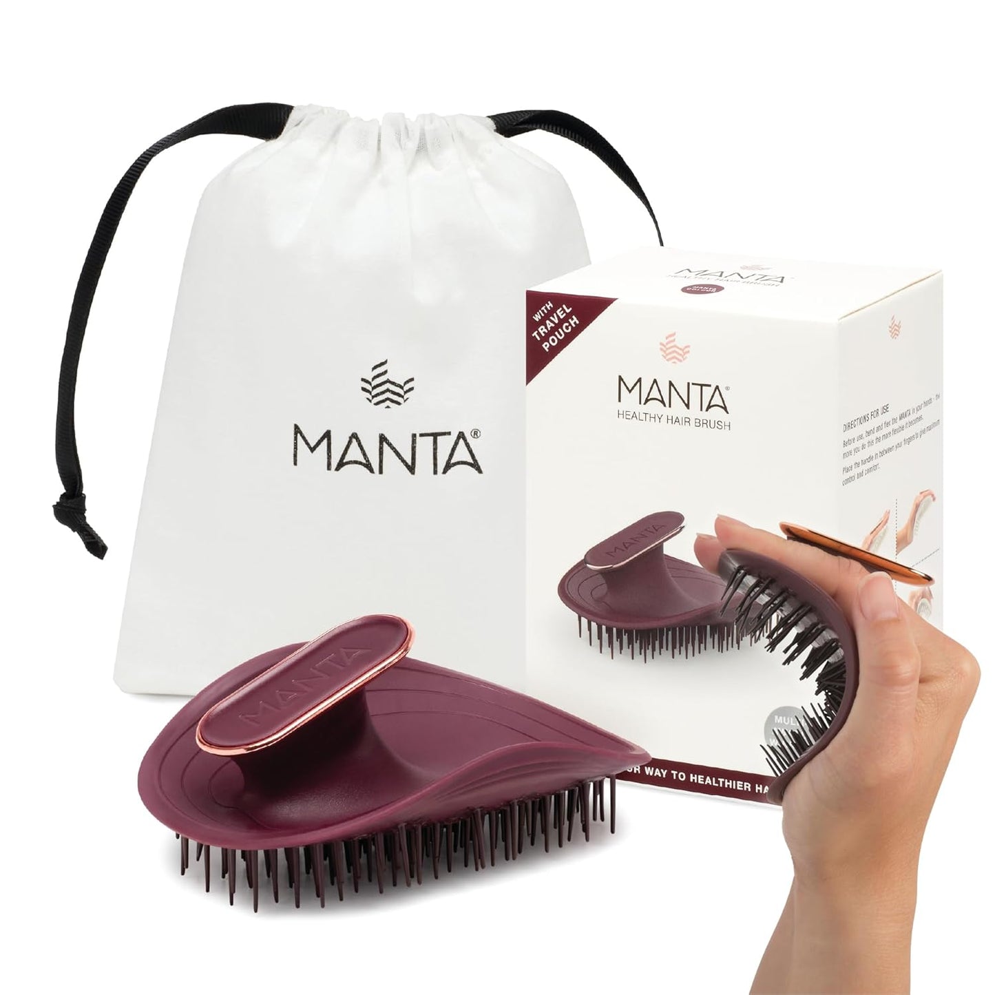 Manta Original Anti-Breakage Hairbrush – Gentle Detangling Brush for Wet & Dry Hair, Flexible Hairbrush for All Types, Healthy Hair Care for Women & Men, Burgundy