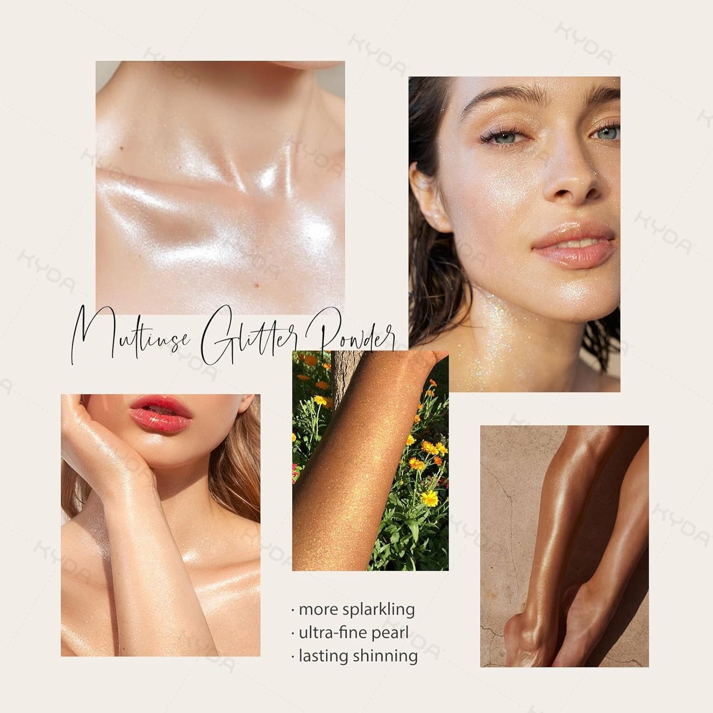 KYDA Highlighter Powder Spray, High Gloss Glitter Spray, Shimmer Sparkling Powder Makeup, for Face and Body Glitter Cosmetic-Soft Pink