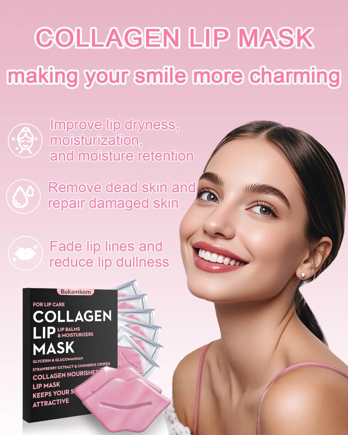 Collagen Pink Lip Mask 20 Pieces,Which can Provide Long-lasting Nourishment,Moisturization,Overnight Lip Mask Individually Wrapped Lip Patch