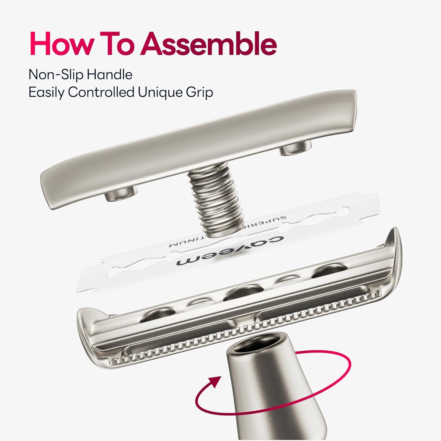 Double-Edge Safety Razor, Single-Blade Razors with 5 Stainless Steel Safety Razor Blades for Men and Women, Reusable Metal Razor – Silver Matt