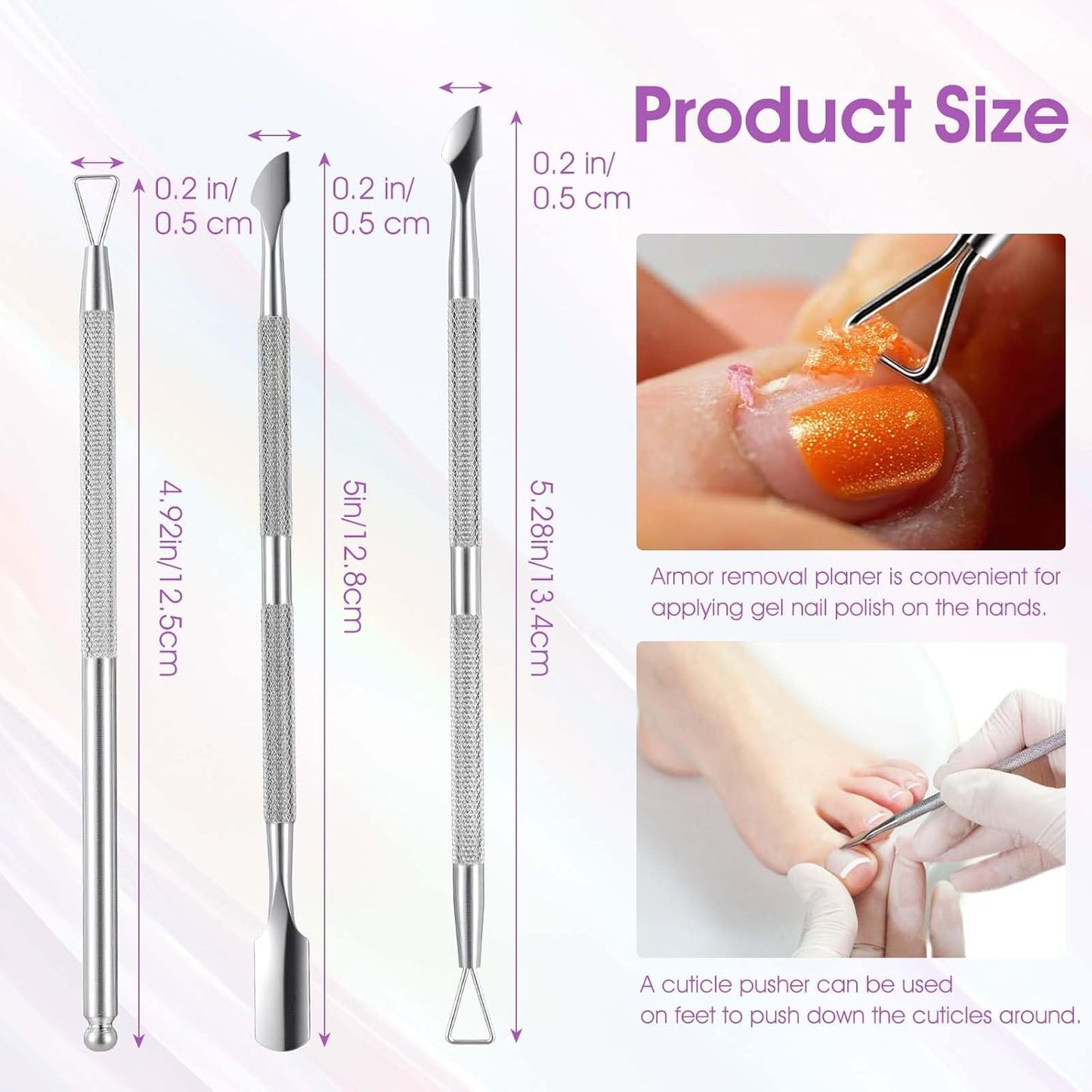 9Pcs Cuticle Pusher Cutter Double Ended Cuticle Pusher Trimmer Stainless Triangle Nail Scraper Pedicure Manicure Tool Professional Nail Care Tool For Girl Fingernail Toenail Gel Removal Polish
