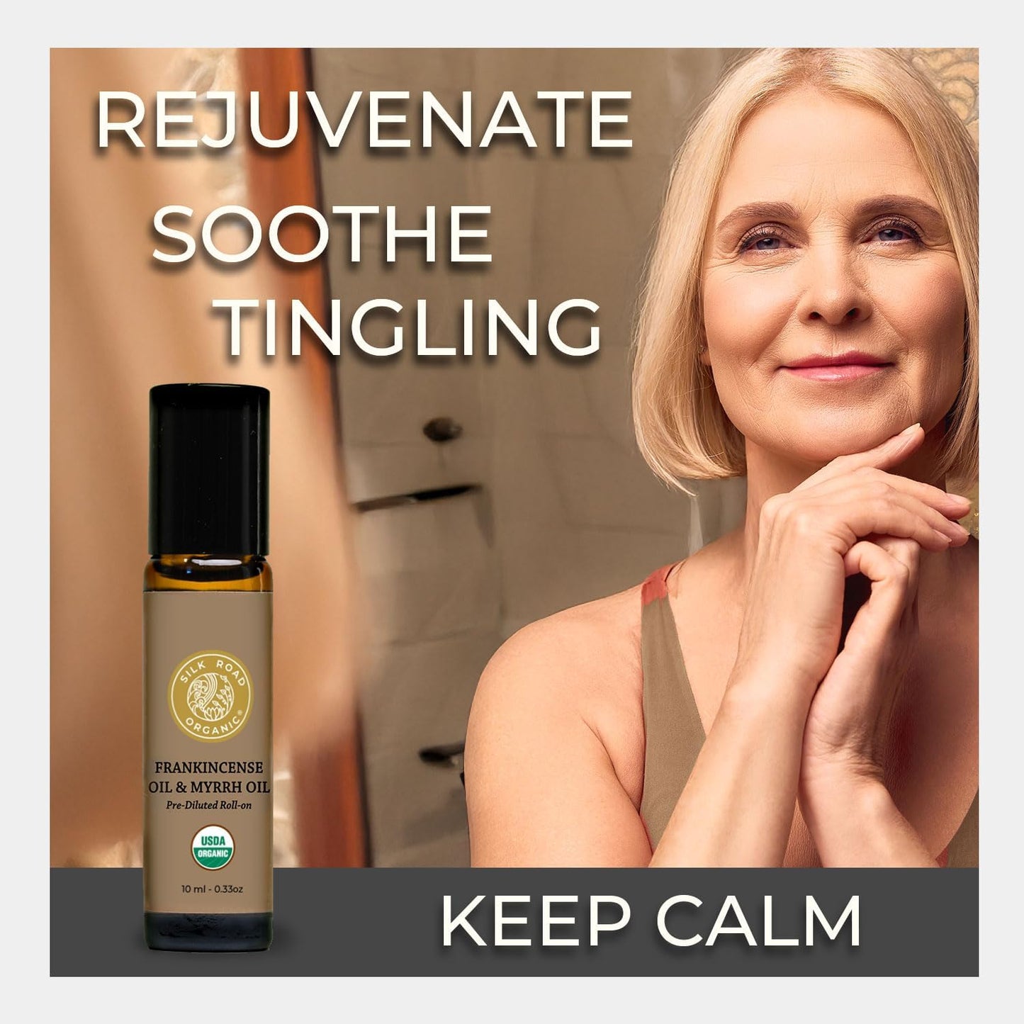 Silk Road Organic Frankincense Oil & Myrrh Essential Oil Roll On, 100% Pure USDA Certified Aromatherapy for Body Aches, Stiffness & Tingling, Stress Relief, & Skin - 10 ml Roller