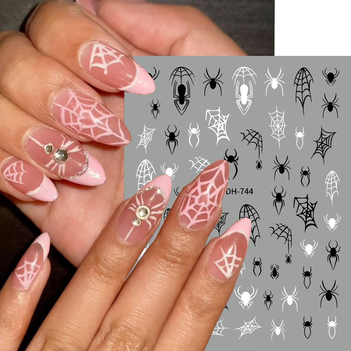 Halloween Nail Stickers Spider Web Nail Decals Pumpkin Nail Art Stickers Ghost Heart Star French Tips Design Self Adhesive Nails Sticker for Nails Art for Women DIY Holiday Manicure Supplies 8 Sheet