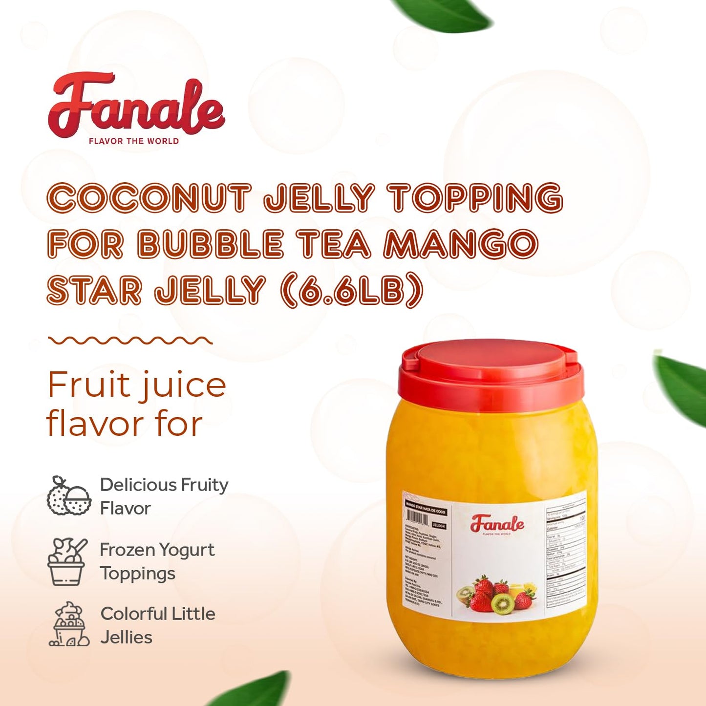 New Fanale Coconut Jelly Topping nata de coco for Boba Tea | Ice Cream | Yogurt | Smoothie | Milk Tea | Desserts Mango Star Shaped, 6.6 pound (Pack of 4) | JEL004-CS