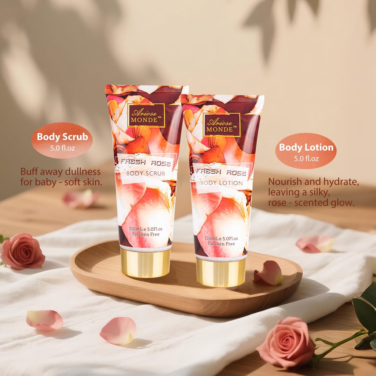 Fresh Rose Spa Gift Set for Women, 8-Piece Relaxing Bath Set with Shower Gel, Bubble Bath, Body Lotion, Self Care Gift for Any Occasion, Birthday Gifts for Women, Spa Kit for Mom Gifts