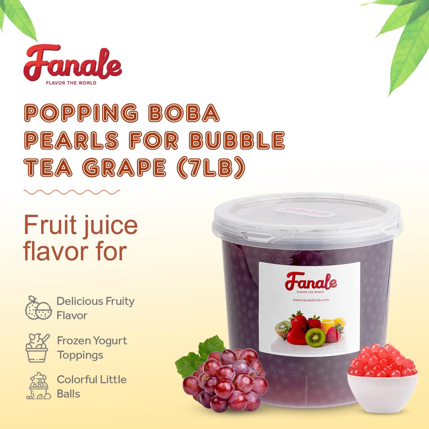 Fanale Grape Popping Boba Pearls, Vegan, Non GMO, Gluten Free, Fat Free, Perfect for Bubble Tea, Smoothies, Ice Cream, Desserts, and Beverages.
