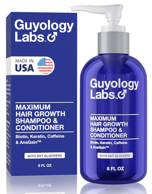 Hair Growth Shampoo For Men - With Conditioner for Thinning Hair - Natural DHT Blockers To Reduce Hair Loss - Biotin and Keratin Best for Growth and Thickening - Made in USA by Guyology Labs