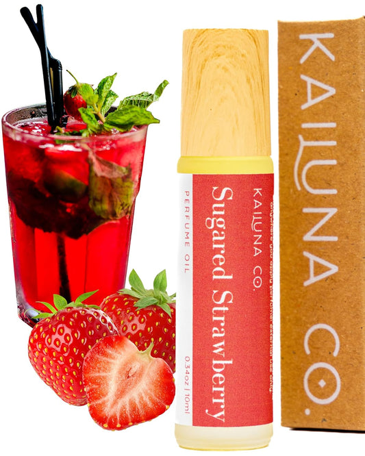 Sugared Strawberry Delicious Natural Essential and Fragrance Oil Roll On with Organic Jojoba Oil, Alcohol Free, Small Batch, Made in California, 0.34 Fl Oz