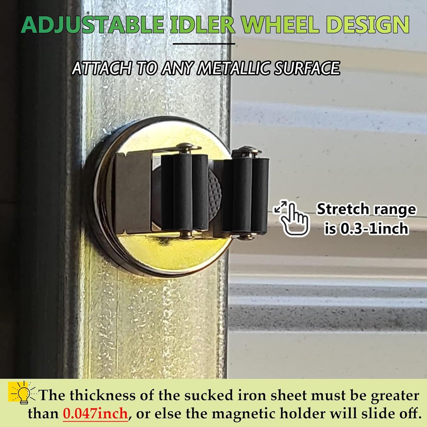 ULIBERMAGNET Magnetic Mop Broom Holder,Heavy Duty Movable Magnetic Tools Holder,2 Pack Anti-slip Magnet Mounted Utility Storage Shovel,Rake,Brush,Yard Tools in Kitchen,Laundry Room,Bathroom,House