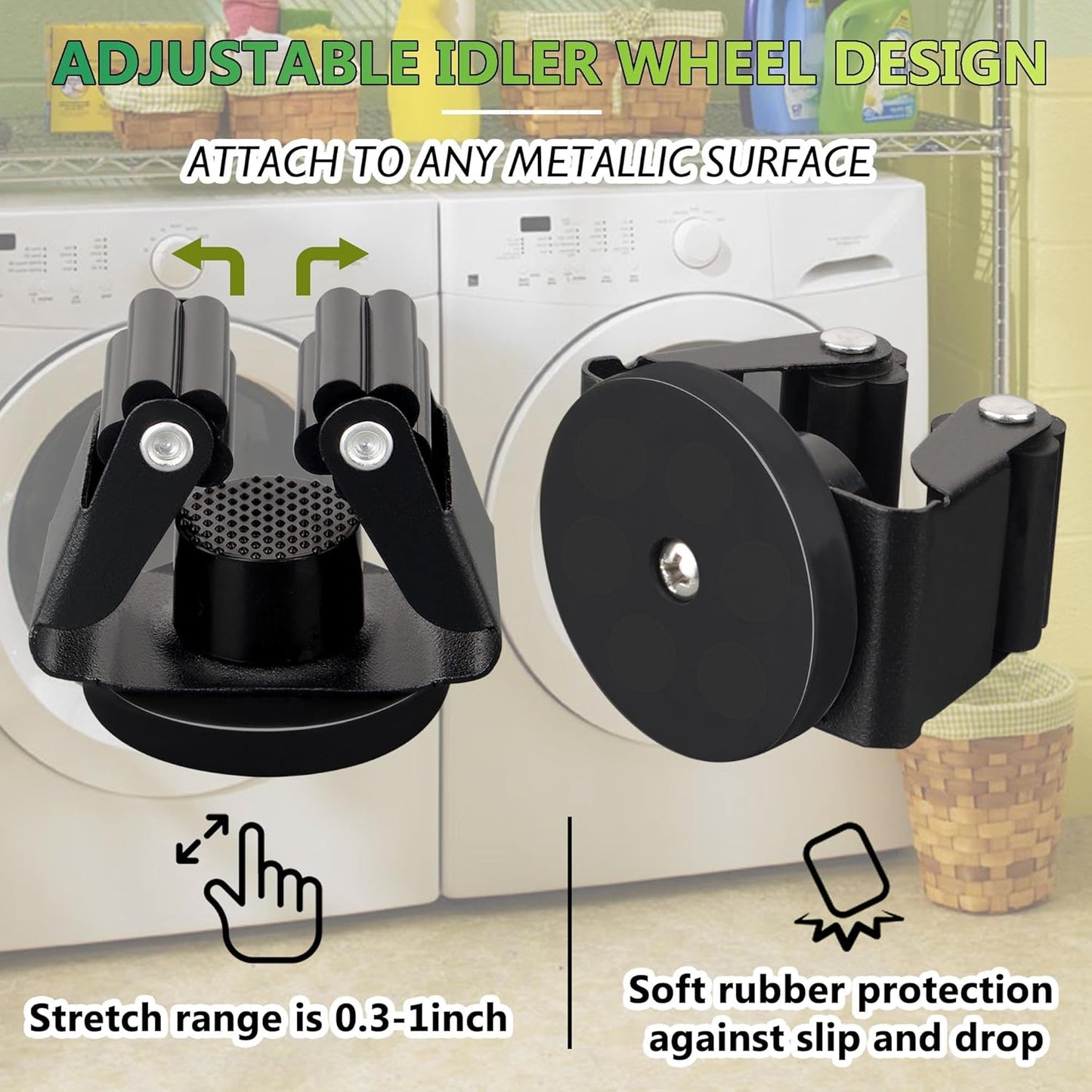 ULIBERMAGNET Magnetic Mop Broom Holder,Heavy Duty Movable Magnetic Broom Holder Rack,Anti-slip Wall Mounted Utility Storage Mop Shovel Hanger for Garage, Kitchen, Laundry, Garden(2 Pack/Black)